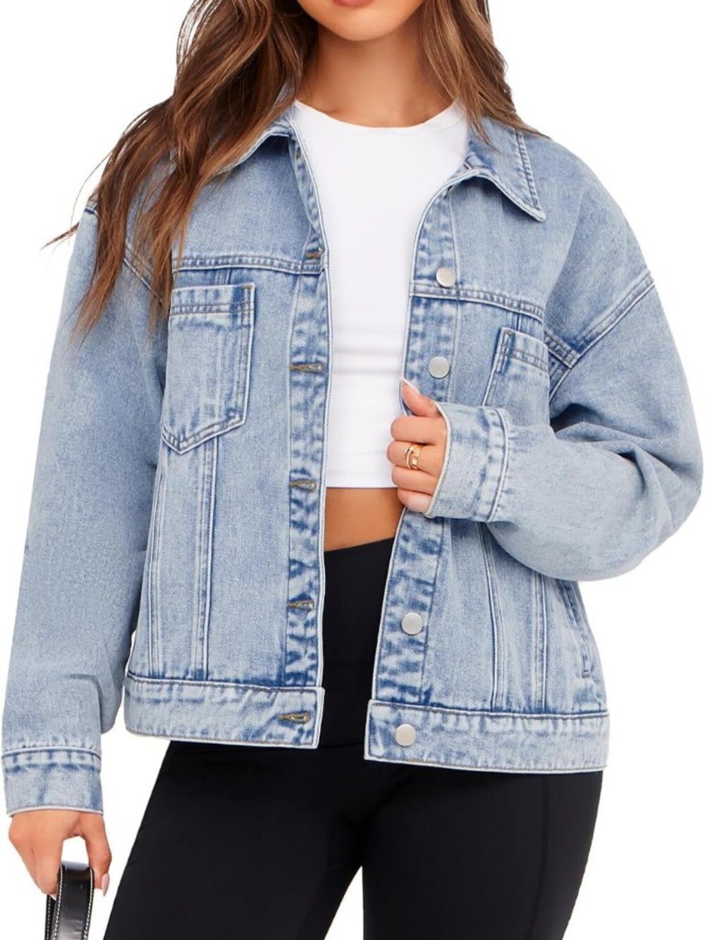 Oversized Denim Jacket for Women | Casual Long Sleeve Button-Down Fall Coat